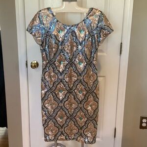 Glamorous Sequin Mini Dress in Blue and Gold